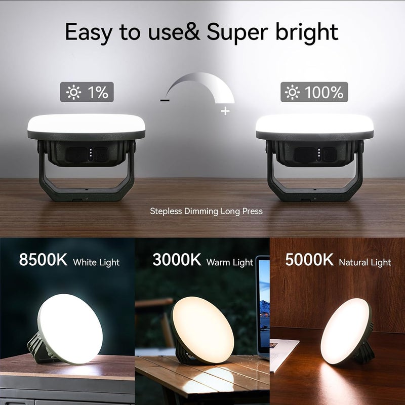 vavofo 30W LED Camping Lantern Rechargeable, 124 LED with 3 Lighting Modes, 3000LM, 7200mAh Portable Tent Light with Magnet, IP65 Waterproof for Emergencies, Outdoor and Indoor (Green) - Image 2